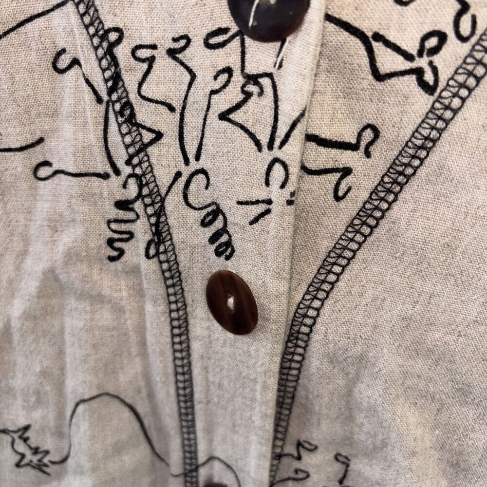 Produce Company Women Hooded Jacket People Dog Doodle Print Ivory L Button - Picture 5 of 10